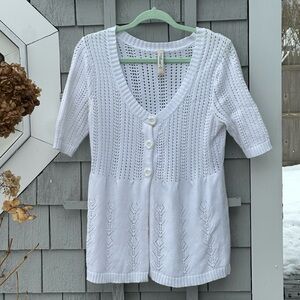 L.A. Blues White Scoop Neck Knit Sweater- Small- Cotton